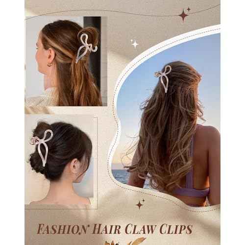WELROG 2 Pack Metal Bow Claw Clips - Non-Slip Hair Claw Clips for Women,Elegant Large Hair Clip for Thin and Thick Hair (Gold)