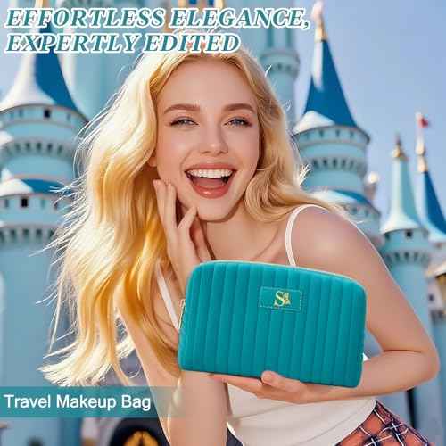 Monogrammed Make Up Bags for Women,Personalized Cosmetic Bags Women,Small Quilted Makeup Pouch,Cute Makeup Bag Travel,Birthday Gifts for Teen Girl (Blue S)