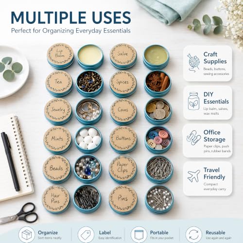 0.5oz Aluminum Screw Top Tins with Labels - 32 Pack