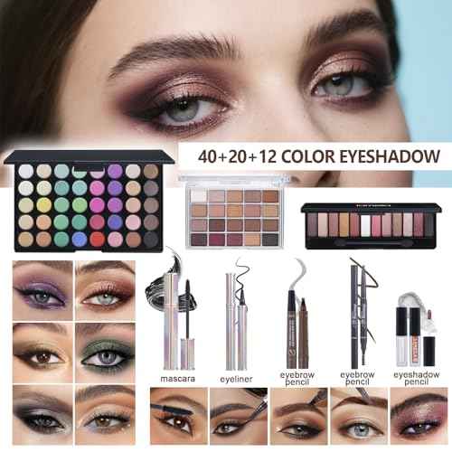 Makeup Set for Women Full Kit Includes, eyeshadow¡¢ liquidfoundation,Loose powder,Eyebrow pencil,Lipstick Eye Pencil Makeup BrushesMakeup practice board 4-color lip gloss set