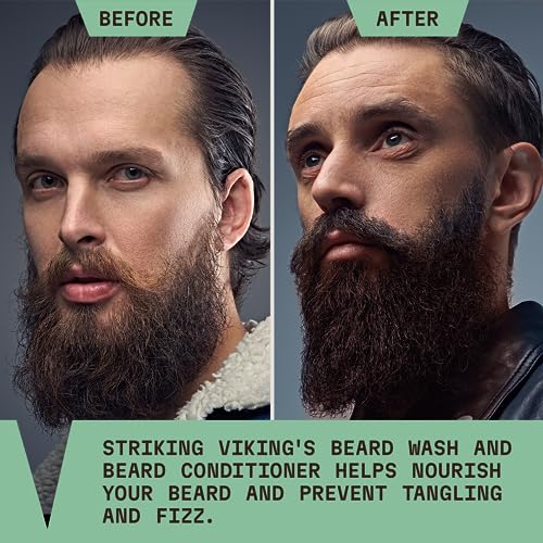 Striking Viking Beard Wash and Conditioner (Tea Tree & Biotin) - Paraben & Sulfate Free Cleansing Care for All Beard Types (10oz Per Bottle)