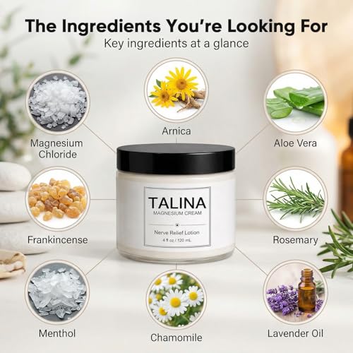 TALINA Lotion ? Cream with Arnica Montana, Magnesium Chloride, Rosemary, Frankincense & Menthol ? 4 fl oz / 120 mL (1)