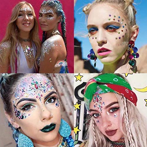 Ludress Crystal Face Stickers Glitter Acrylic Body Stickers Rhinestone Eyes Stickers Mermaid Body Jewels Rave Festival Face Stickers for Women and Girls