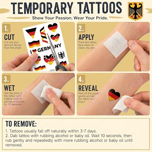 Germany Flag Temporary Tattoos for World Cup 2026 Soccer Fans - Waterproof Face & Body Stickers, Kid & Adult Party Accessories