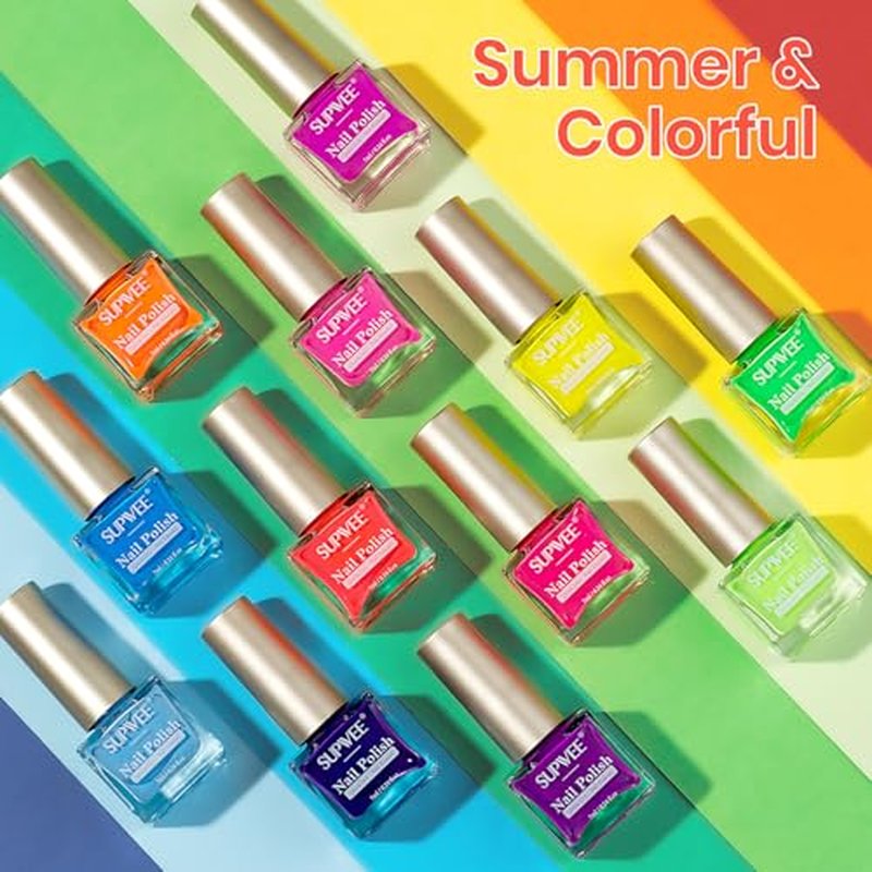 12-Color Neon Nail Polish Set - Quick Dry, No Lamp Needed