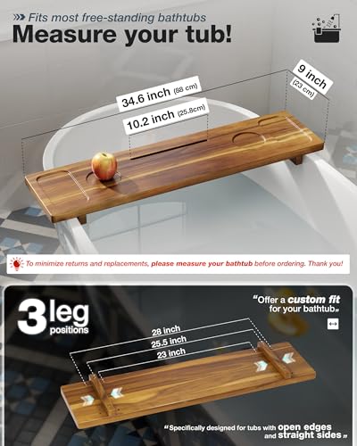 Acacia Wood Bathtub Caddy Tray - Large 34.6x9 Inch Bathroom Organizer