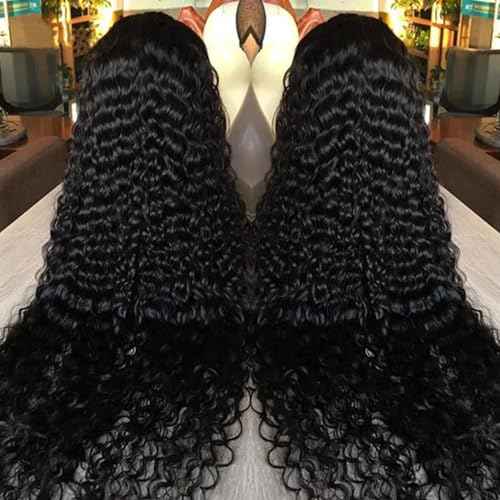 30 Inch Deep Wave Lace Front Wigs Human Hair 200% Density 13x6 HD Transparent Lace Front Wigs Human Hair Pre Plucked Bleached Knots Deep Curly Lace Frontal Wigs Glueless Wigs Human Hair