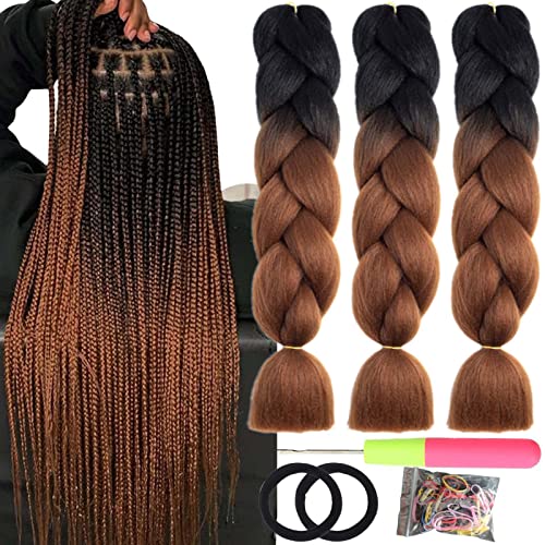 LILYKA SHOW 3 Packs 24 Inch Braiding Hair Extensions for Women Kanekalon Braiding Hair Ombre Jumbo Braiding Hair Extensions High Temperature Synthetic Braiding Hair for Twist Crochet Braids(3 Packs 24",peach red to lake blue)