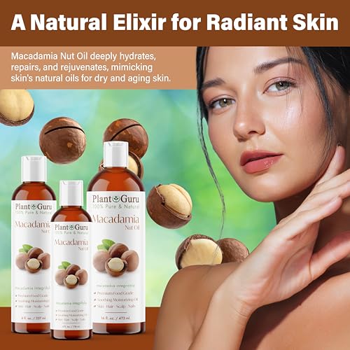 Plant Guru Macadamia Nut Oil 8 fl. oz. Cold Pressed 100% Pure Natural Carrier ? Skin, Face, Body, and Hair Moisturizer. Ideal for DIY Creams, Lotions, and Lip Balms