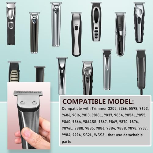 40mm Replacement Detachable Stainless Steel T Blade£¨02144 £©,Compatible with Wahl All in One Lithium Ion Trimmer 9864/9864SS/9686/9818A/9854L/9876L/9854 /WSS3L/SS2L etc. (Silver 3 Pack)