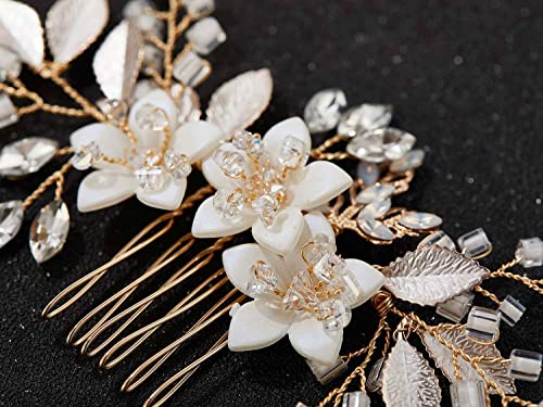 SWEETV Bridal Hair Comb with Crystals - Gold Wedding Hair Accessory