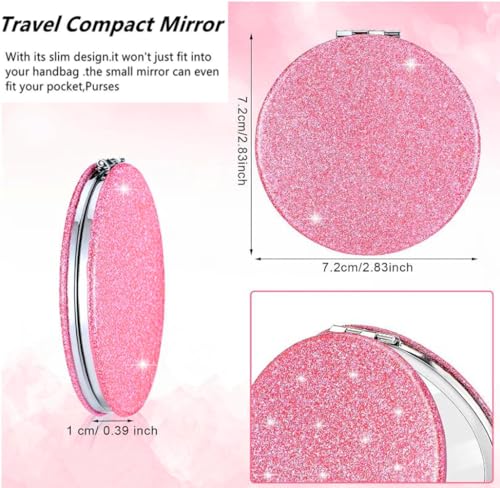 Pink Round Compact Travel Mirror with Magnification - Foldable Pocket Makeup Mirror for Women - Pink-Variation