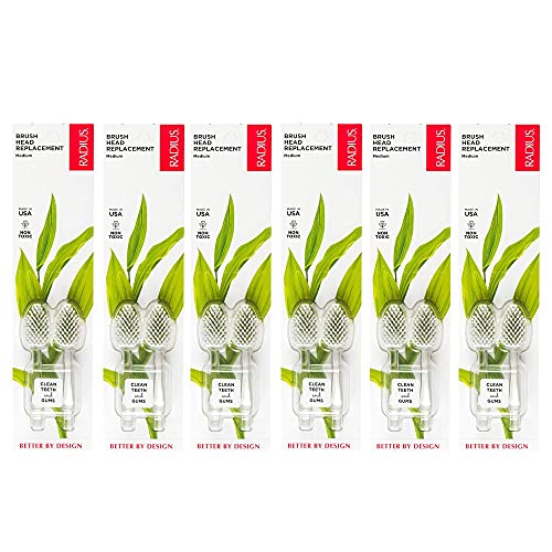 RADIUS Toothbrush Replacement Brush Heads 2-Count Improve Gum Health & Reduce Gum Issues - Medium - Pack of 6