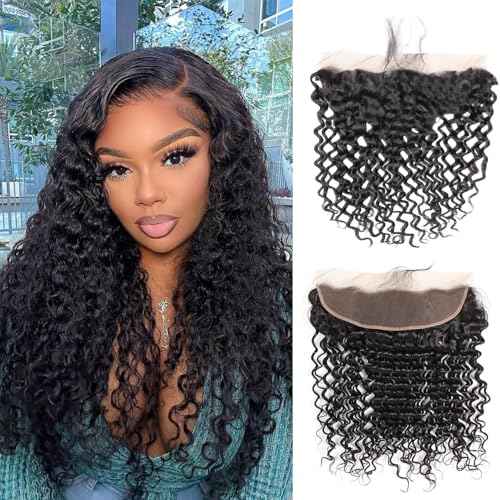 13x6 Closure Real Swiss HD Lace Frontal Salon-Level Water Wave Natural Hairline 100% Unproccessed Virgin Remy Human Hair Small Single Knots Ultra-thin Melt Seamless Flawless for Bundles 20inch