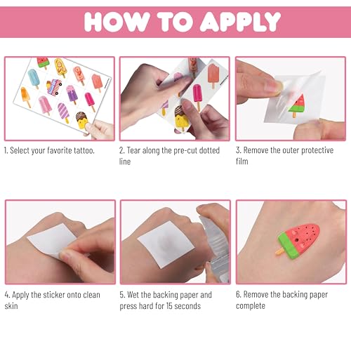 96 PCS Ice Cream Temporary Tattoos | Party Favors