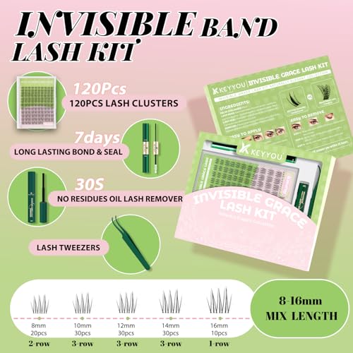 KEYYOU Lash Clusters Kit Aurora Wispy C Curl 8-16mm