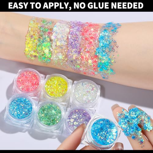 Teenitor Glow in The Dark Glitter Gel – 6 Colors UV Black Light