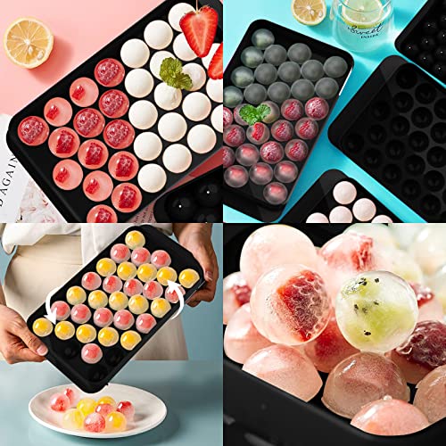 WIBIMEN Ice Cube Tray with Lid & Bin, 0.8inx66 Ice Ball Maker Mold for Freezer with Container Ice Trays Making Sphere Ice Chilling Cocktail Tea Coffee (2 Black Trays 1 Ice Bucket & Scoop)