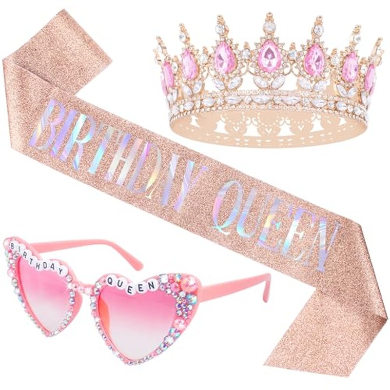 Birthday Decorations Set for Women - Sash, Crown & Sunglasses