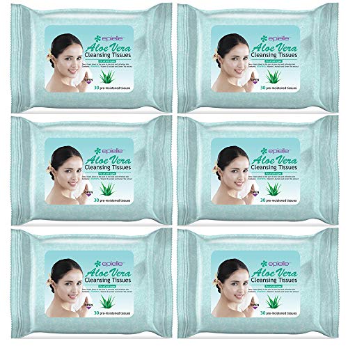 Epielle Makeup Remover Wipes Oil-Free & Hypoallergenic, Aloe Vera — 30 Sheets/Pack, Pack of 6