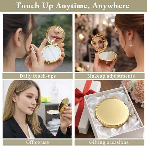 Gold Compact Pocket Mirror Set - 2PCS Double-Sided Folding Mirrors