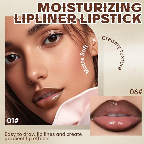 2 Colors Lip Liner with Lip Gloss Set, Moisturizing Light Brown Lip Pencil Dark Brown Lip Liner and Lip Gloss Combo, Long Lasting Glossy Lip Stain Lipstick Lip Care Makeup