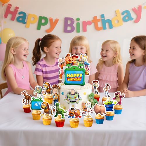 25 Pcs Cartoon Birthday Cake Toppers for Kids Party Decorations
