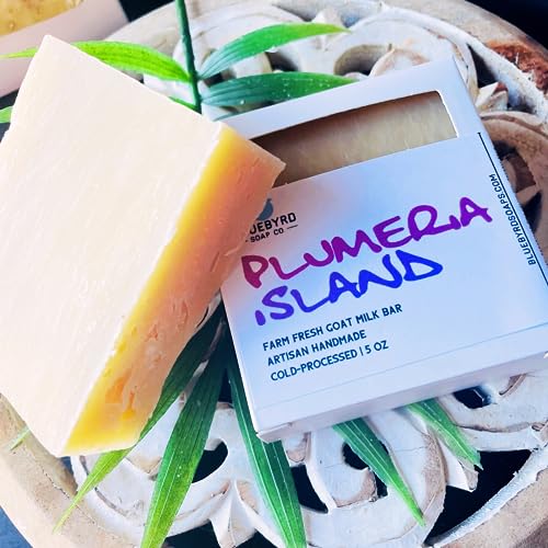 Bluebyrd Soap Plumeria Goat's Milk Soap Bar | Women's Natural Goat Milk Body Soap | Cold Process, Chemical Free, Floral Scented, Rich Farm Fresh Goatmilk Bar Soaps (Plumeria)