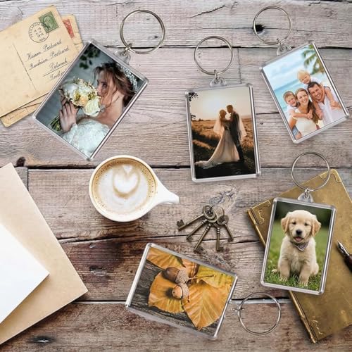 16 Pack Acrylic Photo Keychains - Customizable Clear Picture Holders for DIY Crafts