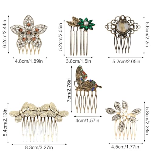 Vintage Hair Combs Set of 6 - Decorative Rhinestone & Pearl