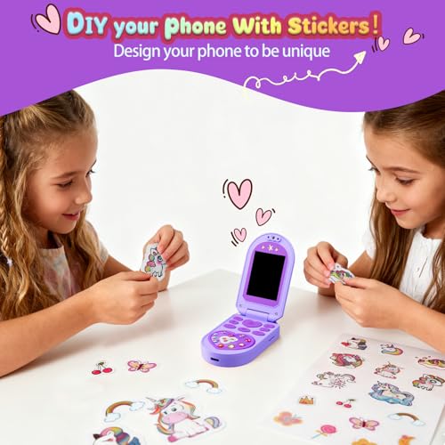 YUNIBRIX Kids Flip Phone Toy with HD Cameras & Music Player - Purple
