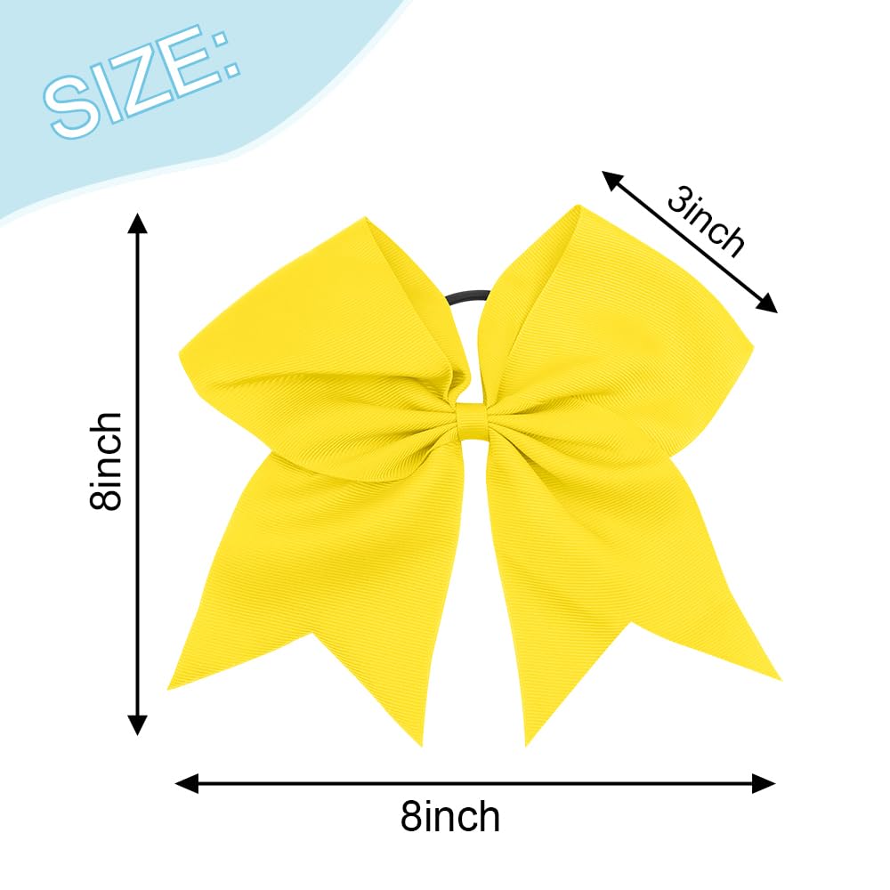 Cheer Bows and Hair Accessories for Cheerleading and Softball - 8Inch Hair Bows, Ponytail Holders, Ribbons for Girls, Women, and Cheerleaders - Yellow Hair Ties