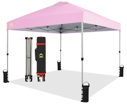 CROWN SHADES Canopy Tent, 10 x 10 Foot Portable Pop Up Outdoor Shelter with Easy 1 Push Center Lock, UV Protection, and Carry Bag, Pink