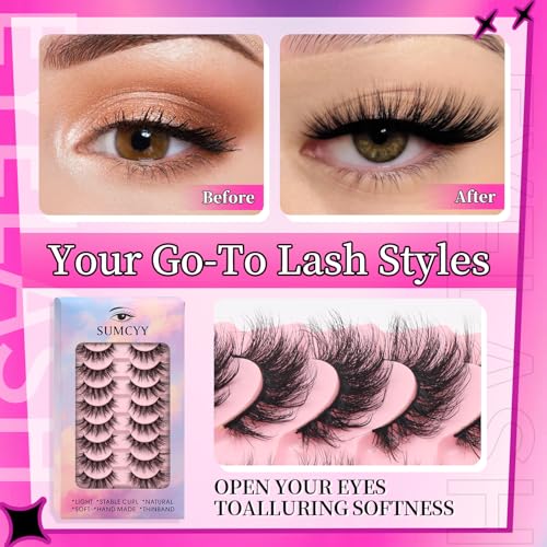10 Pairs 3D Fluffy Cat Eye False Eyelashes - Reusable Mink Lashes
