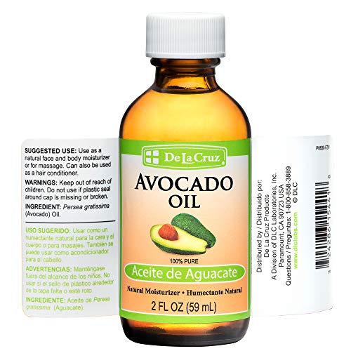 De La Cruz Avocado Oil - Expeller Pressed Pure 100% Avocado Oil for Hair and Body - Lightweight Body Oil for Dry Skin 2 FL. OZ