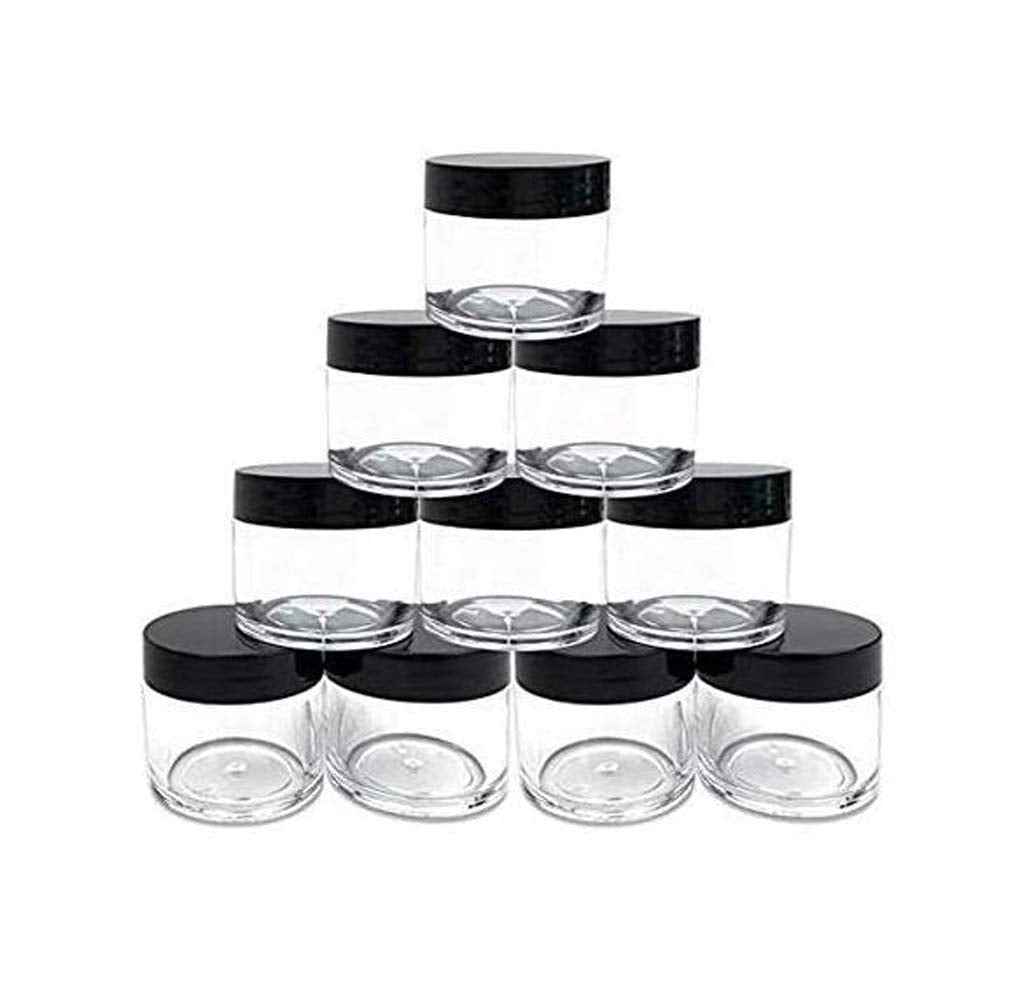 30g 30ml/1oz Refillable Black and White Plastic Screw Cap Lid with Clear Base Empty Cosmetic Jars for Nail Powder Bottles Eye Shadow Container Lot Powder Storage Container (Pack of 10) (Black Lid)