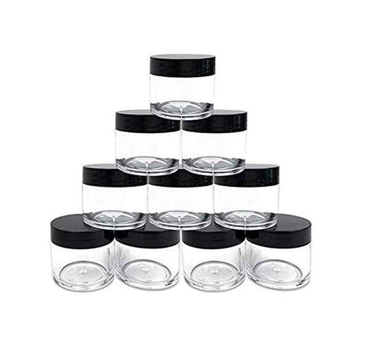 30g 30ml/1oz Refillable Black and White Plastic Screw Cap Lid with Clear Base Empty Cosmetic Jars for Nail Powder Bottles Eye Shadow Container Lot Powder Storage Container (Pack of 10) (Black Lid)