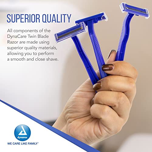 Dynarex DynaCare Twin Blade Razors, Disposable Unisex Razor with Two Blades Provides Smooth, Close Shave, for Prior to Procedures or Tattoos, Blue, 6 Boxes - 50 Razors per Box