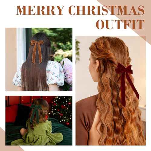3 Pack Fall Hair Bows for Women Girls Velvet Bow Hair Accessories with Alligator Clips Big Ribbon for Autumn Christmas Winter Hair Decor (Burgundy, Green, Brown, Velvet)