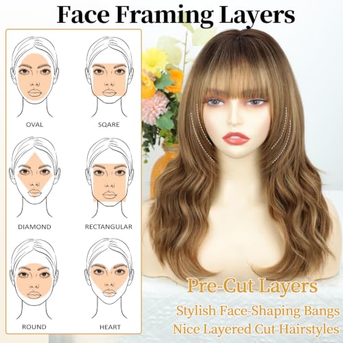 Lativ Brown Highlight Layered Wig with Bangs - 4x4 Natural Scalp