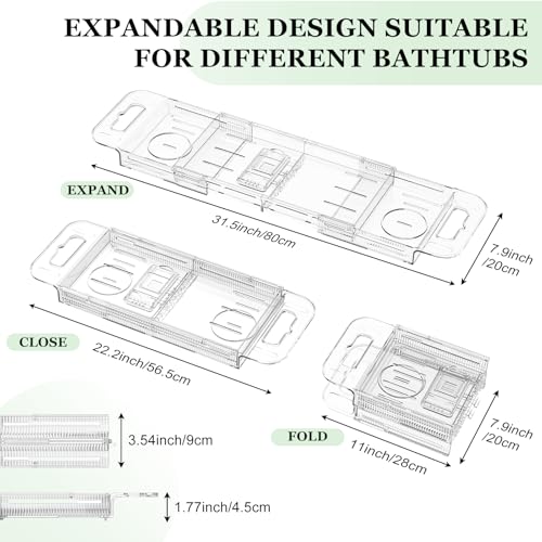 Expandable Bathtub Caddy Tray, Clear Acrylic Bath Organizer