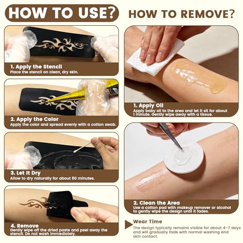 130 PCS Temporary Tattoo Kit with Stencils & 6 Tattoo Cones