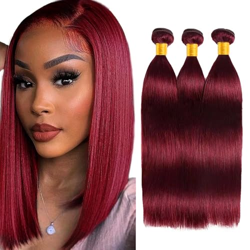 Burgundy Human Hair Bundles 99J Straight 14 16 18 Inch