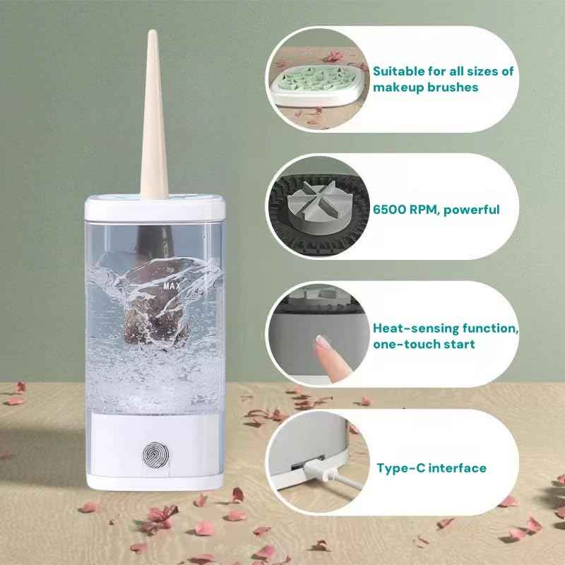 Electric Makeup Brush Cleaner and Dryer Machine with UV-C Light, 3-in-1 Automatic Brush Cleaning System for Deep Clean & Fast Drying, Quiet Design for Beauty Enthusiasts, Gift Giving, Home/Salon Use