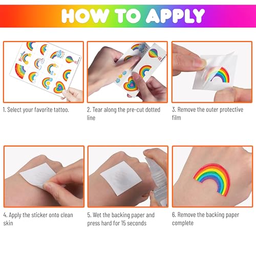 96 PCS Rainbow Temporary Tattoos for Kids Birthday Party Favors