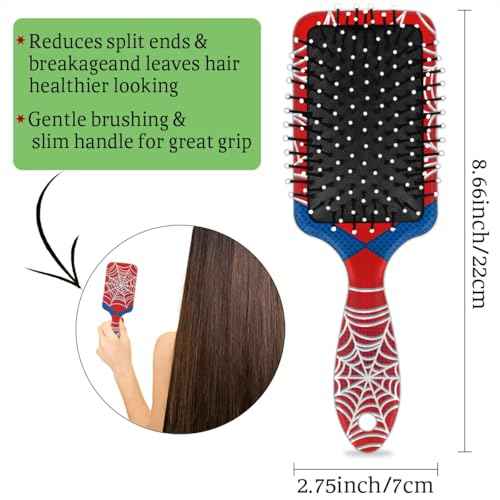 Spider Web Red Kids Detangler Hair Brush Hairbrush for Boys Girls, Detangling Brush Smooth for Wet Dry Thin Long Curly Hair, Glide Through Tangles with Ease and Massage Scalp