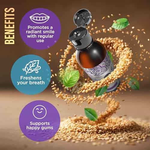 GuruNanda Sesame Mint Oil Pulling Mouthwash for Gentle & Natural Oral Care, Pure Sesame & Mint Extracts, Supports Happy Gums & Oral Hygiene, Alcohol-Free, 8 Oz