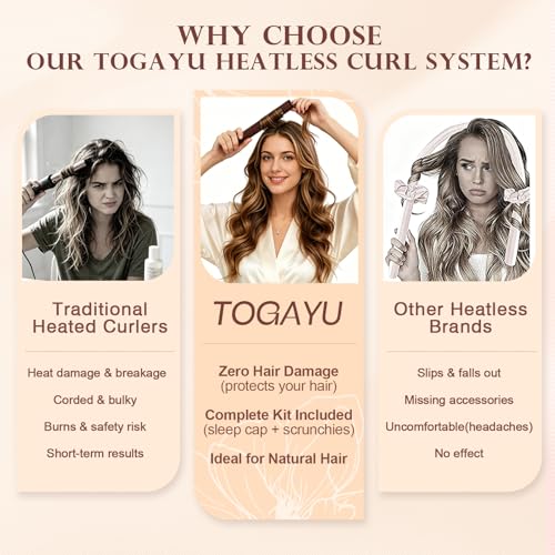 Togayu Heatless Hair Curler Set with Satin Sleep Bonnet & Scrunchies