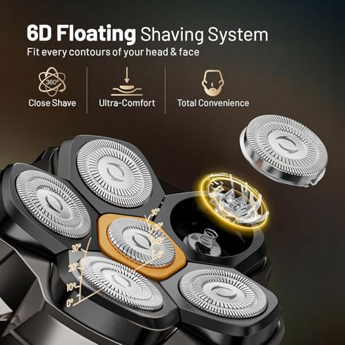 Wyklaus 6D Electric Head Shaver for Men, Waterproof Wet Dry