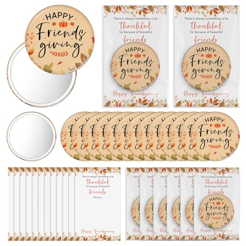 12 Sets Happy Thanksgiving Gifts Friendsgiving Pocket Mirror with Cards for Women Thanksgiving Party Favors Friendsgiving Decorations Thank You Gift for Guest Coworker Teacher Nurse (Classic)